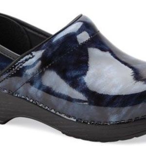 Dansko Blue and Black Abstract Clogs Size 39